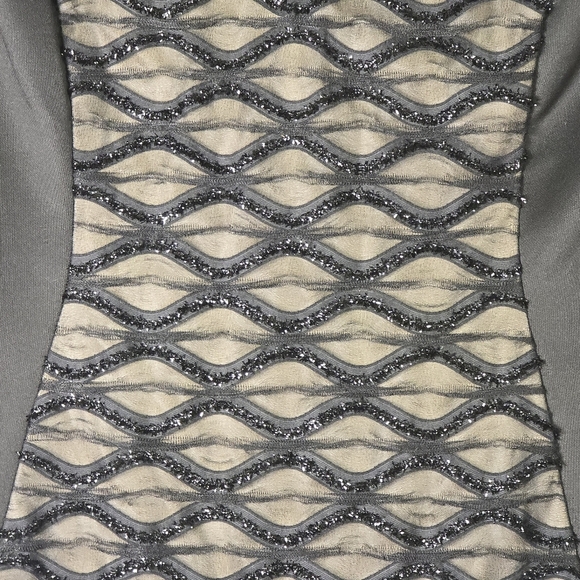 Connected Apparel Black Cocktail Dress With Center Lacey Sparkle, V Neck, Size12 - Picture 5 of 7